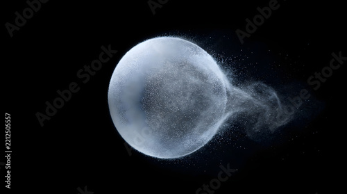 Abstract frozen bubble bursting with ice crystals, ideal for winter holiday marketing and festive backgrounds.