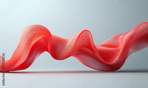 Red abstract ribbon with a wave shape on a grey background, 3D rendering illustration, Generative AI