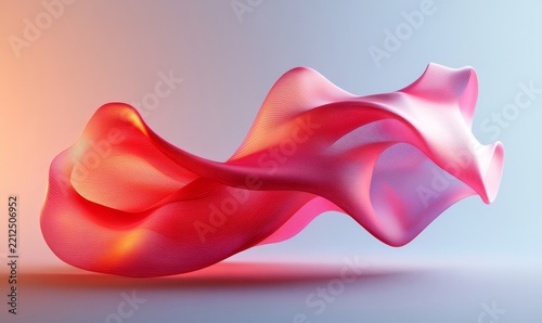 Red ribbon, abstract shapes, fluid lines, Generative AI