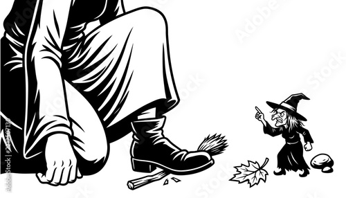 Witch robe and pointed shoes line art vector illustration isolated transparent background