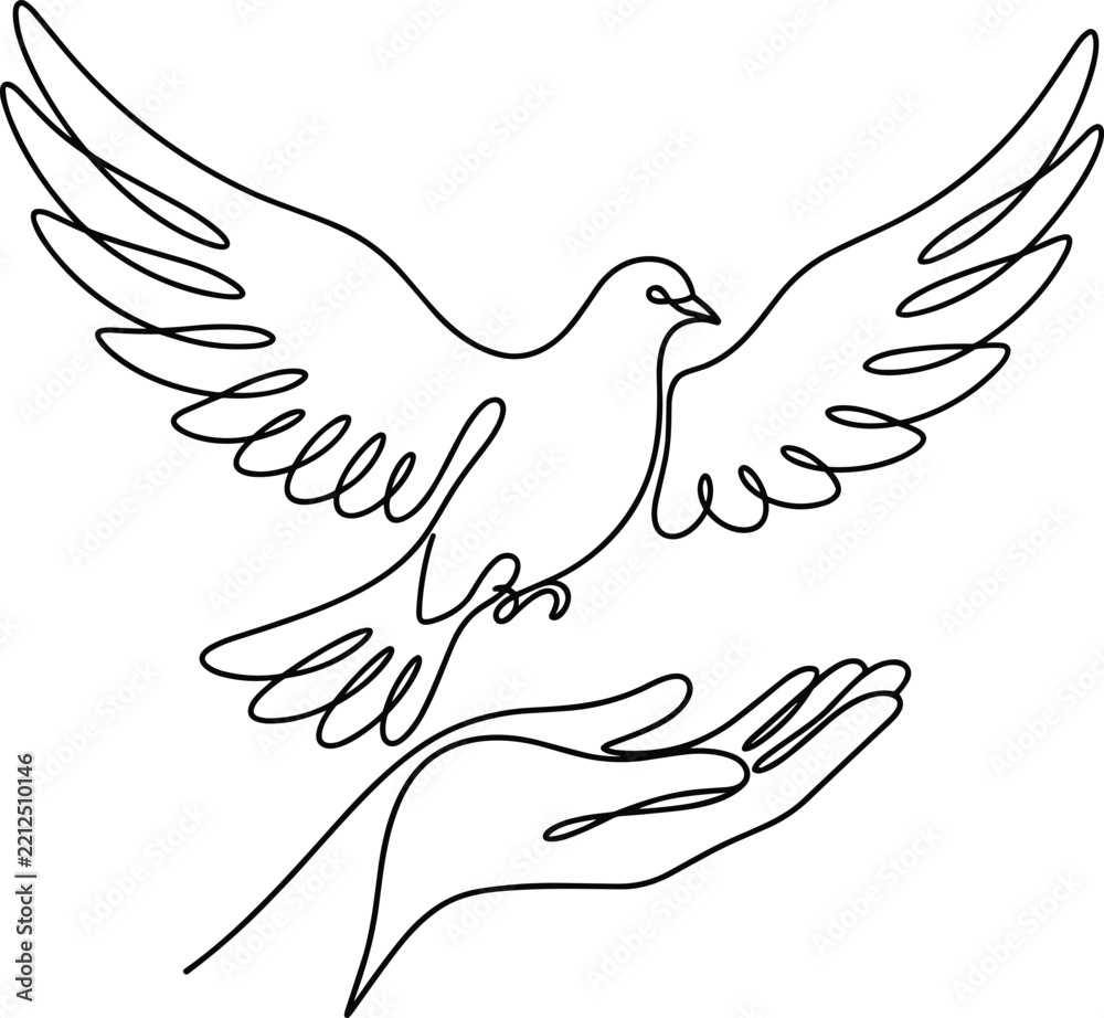 Fototapeta premium Concept of hope and harmony showing a flying dove bird rising up gently from a human hand