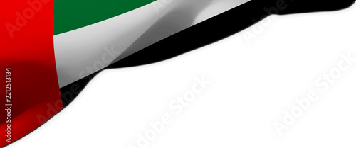 Waving UAE flag on white background with copy space, 3D rendering illustration