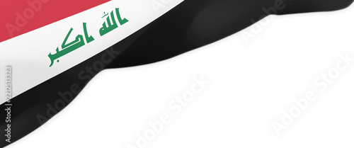Waving Iraq flag on white background with copy space, 3D rendering illustration