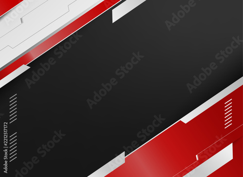 Modern Futuristic Red Black and White Vector Background Template with Tech Geometric Frame