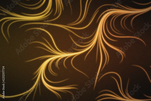 Abstract golden fractal patterns featuring flowing organic lines on dark textured backdrop.