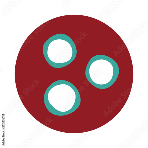 Red circle with three white circles and teal outlines