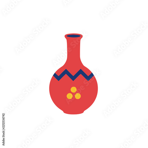 Red vase with blue zigzag pattern and yellow dots