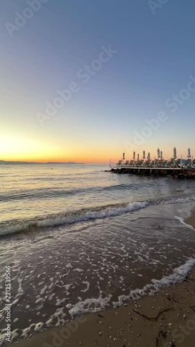 sunrise in the morning on the beach on corfu island