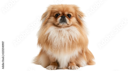 Obraz na plátně Fluffy tan and white Pekingese dog sitting and looking forward