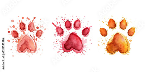 Watercolor cat's paw print Colorful сat, dog, animal footprint set Single element for design