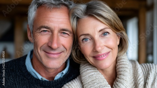 Mature couple looking at camera with happy expressions