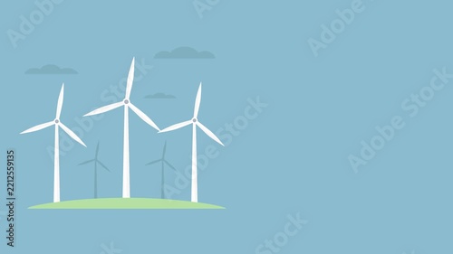 Animated wind turbine farm renewable energy concept