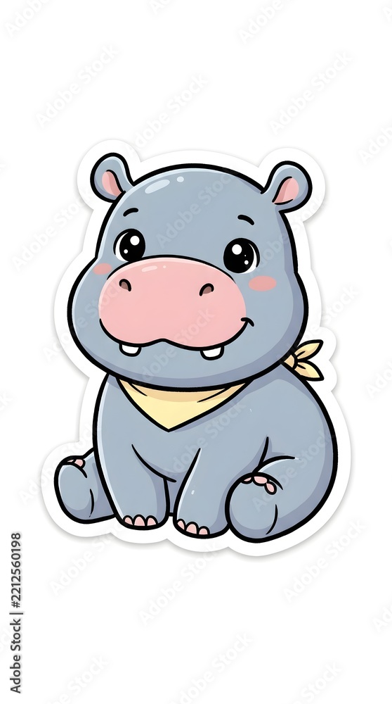 Fototapeta premium Adorable baby hippopotamus cartoon character sitting with a friendly expression.