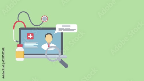 Telemedicine online consultation concept with doctor and medical equipment animation