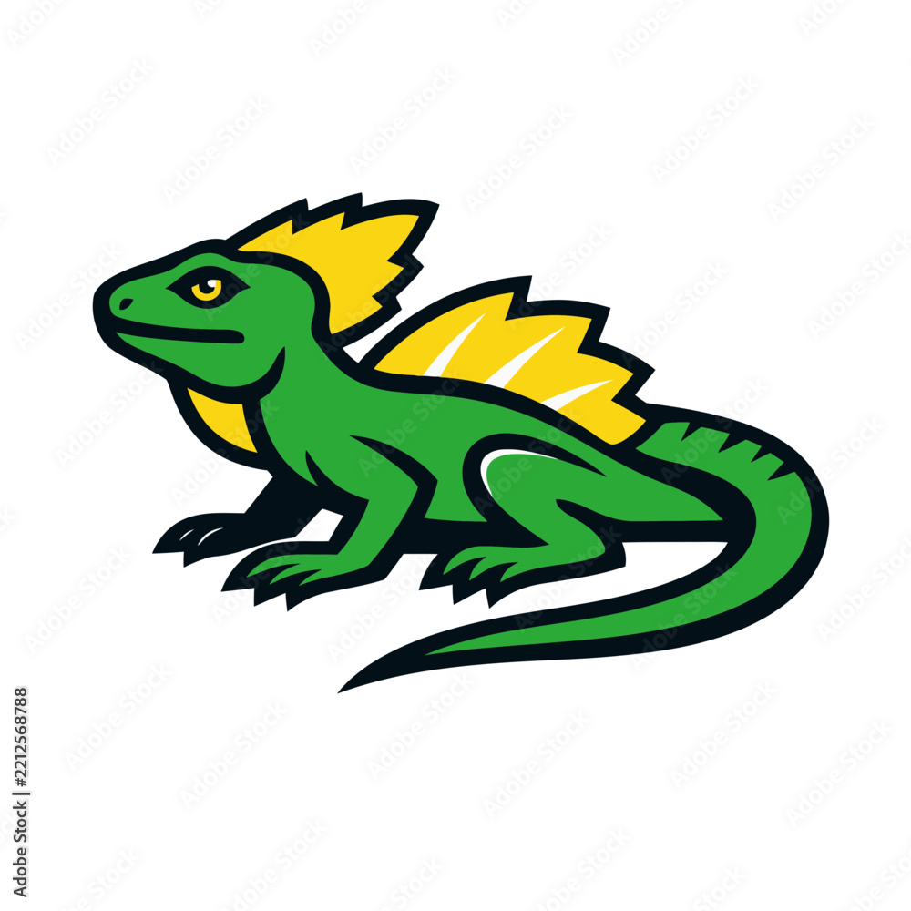 Obraz premium Stylized Green Plumed Basilisk Lizard Vector Asset
