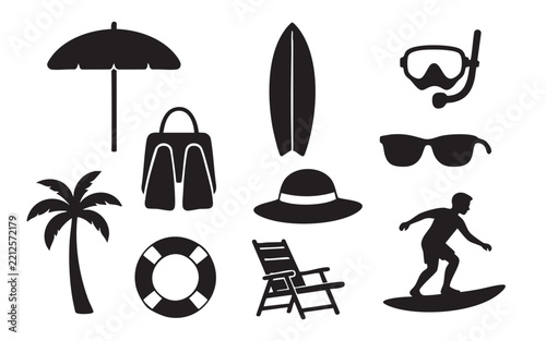 Beach Vacation and Outdoor Activities Silhouette Collection