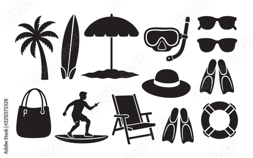 Beach Vacation and Outdoor Activities Silhouette Collection