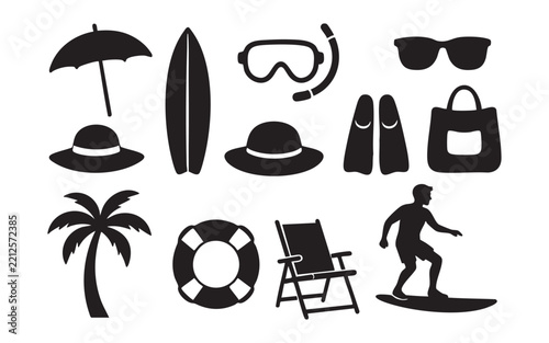 Beach Vacation and Outdoor Activities Silhouette Collection