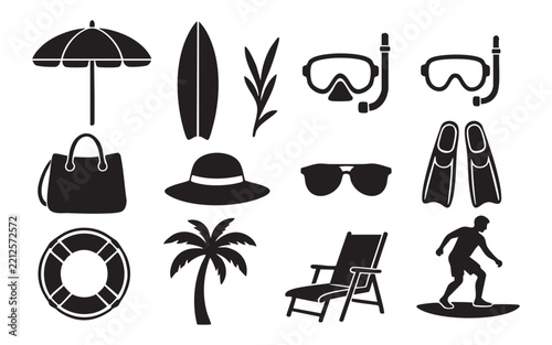 Beach Vacation and Outdoor Activities Silhouette Collection