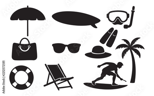 Beach Vacation and Outdoor Activities Silhouette Collection