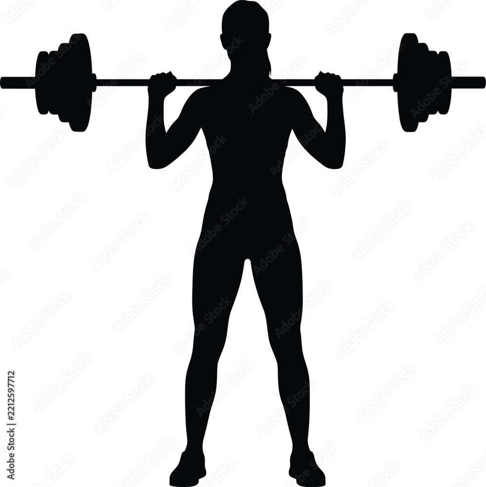Fototapeta premium Titleweightlifter vector silhouette squatting barbell fitness gym graphic element isolated on white background