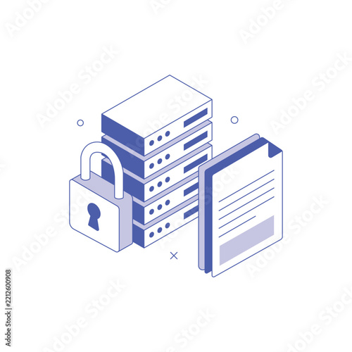 Secure server storage and data protection isometric illustration