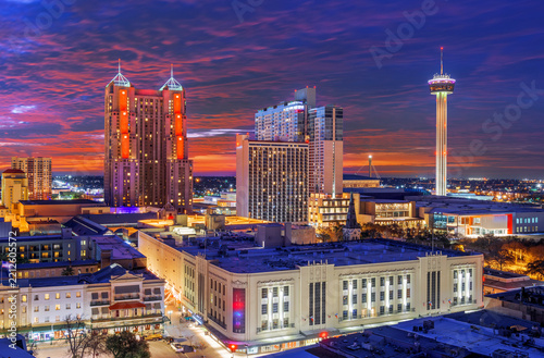 San Antonio, Texas, USA skyline from above at dawn 615