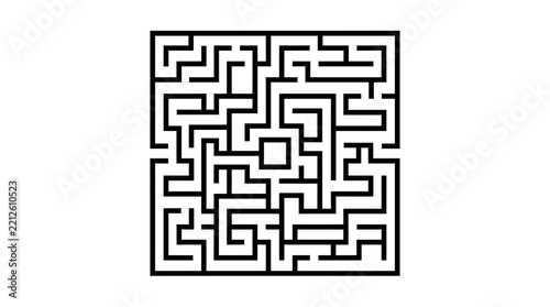Minimalist Square Maze Pattern Design Featuring Complex Geometric Paths and Intricate Black Line Art Illustration