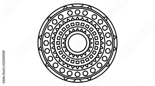 Minimalist Geometric Mandala Circle Motif Vector Illustration Featuring Concentric Decorative Ornamental Patterns for Artistic Design Projects