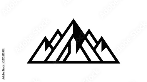 Minimalist Geometric Mountain Range Vector Graphic Logo Concept Featuring Clean Black And White Sharp Peaks Design Symbol For Nature Branding