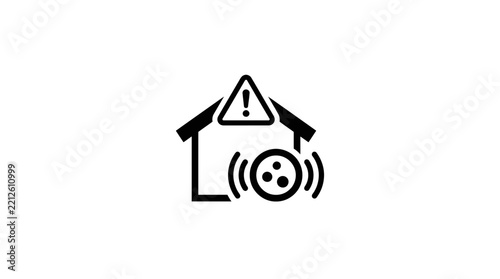 Vector Illustration of a Smart Home Security Warning Icon Featuring a Perimeter Detection Sensor System for Residential Property Protection