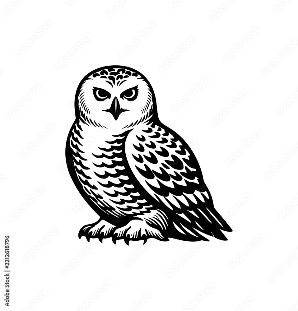 Fototapeta premium Black and White Snowy Owl Illustration