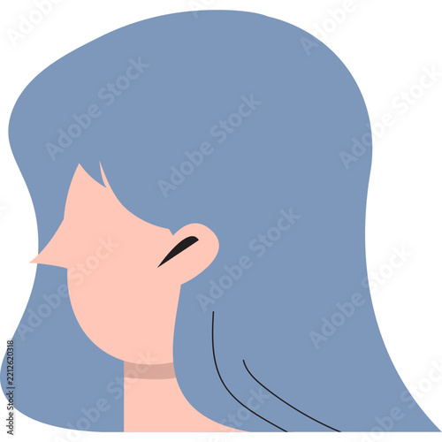 Minimalist vector avatar profile of a woman with long blue hair