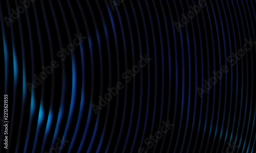 Abstract dark background with glowing blue curved light lines and waves