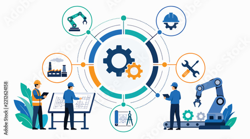 Industry 4.0 concept with engineers and automation technology