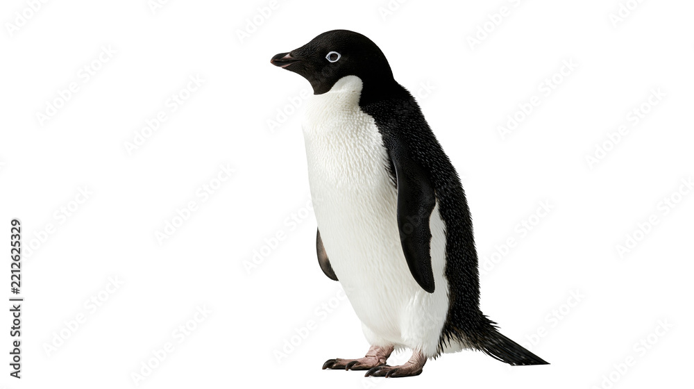 Fototapeta premium Adelie penguin standing in profile with black and white feathers
