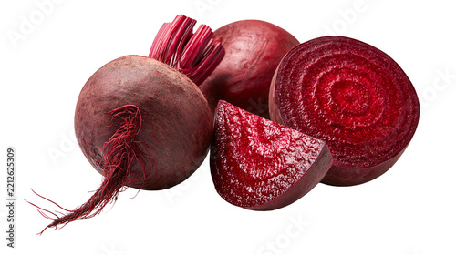 Obraz na plátně Fresh whole and sliced red beetroots with green stems