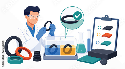 Scientist testing rubber seals in laboratory experiment
