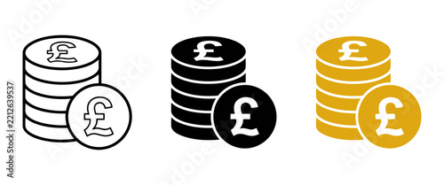 Pound currency coin icon set, British money symbol vector, financial cash stack illustration for business and banking app