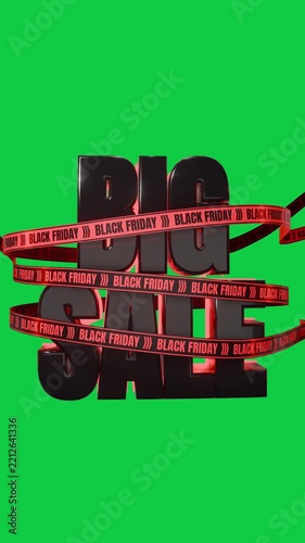Vertical video: On play BIG SALE appearing BLACK FRIDAY tape wrapping forming transparent PNG promo