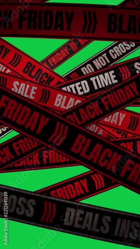 Vertical video: Tape ribbons sliding from edges, crossing to show Black Friday deals on transparent