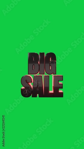Vertical video: Blank frames starting 3D BIG SALE scaling settling revealing sale on transparent BG