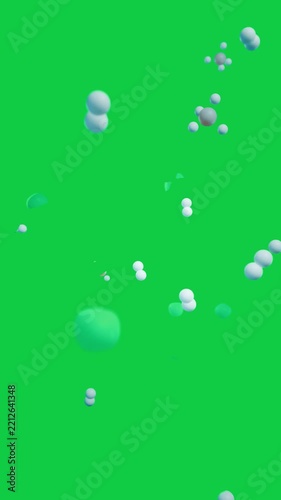 Vertical video: Orbs drifting in as spheres enter, forming clusters to show flow on transparent bg