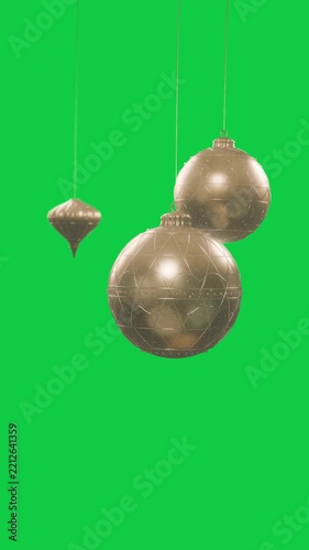 Vertical video: Flake rising, baubles swinging and scaling, forming bauble set on transparent bg
