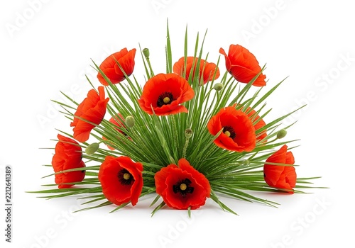Bright red poppies bouquet with green stems