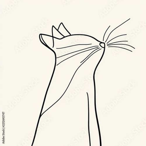 Minimalistic line art cat illustration with whiskers on light background