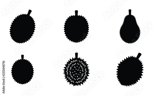 Durian silhouettes set with different shapes and spikes for tropical fruit design