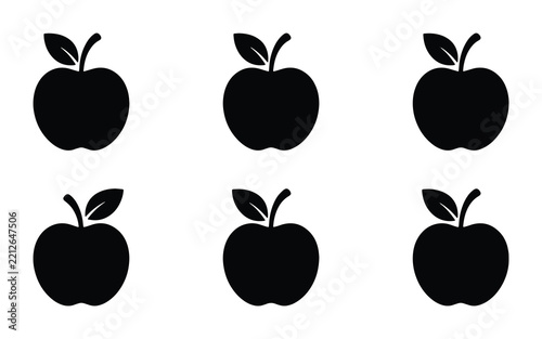 Apple silhouettes set with leaves and stems for healthy eating, food and fruit logos