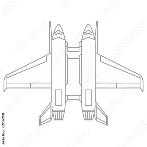 Top view line art of a twin-engine fighter jet