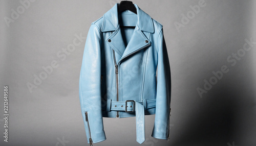 Light blue leather biker jacket isolated on a transparent background